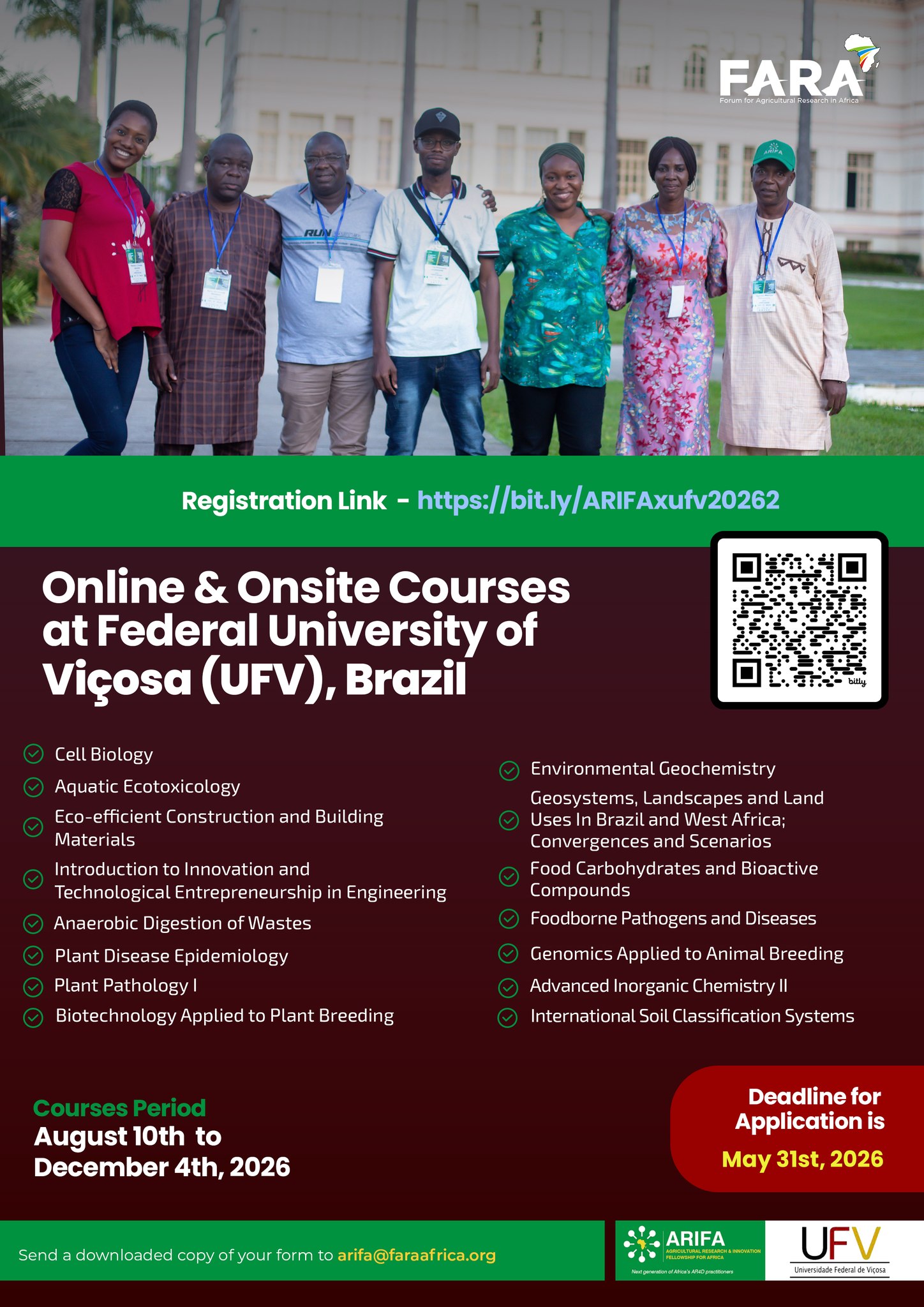 ARIFA–UFV Agricultural Research & Innovation Courses 2026 (Brazil) – Applications Open