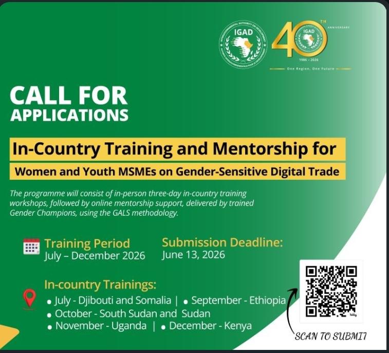 IGAD In-Country Training and Mentorship for Women and Youth MSMEs on Gender-Sensitive Digital Trade 2026